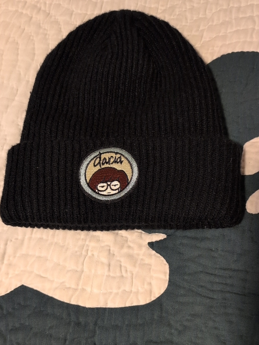 Dolls Kill Black Ribbed Beanie with Daria Tag